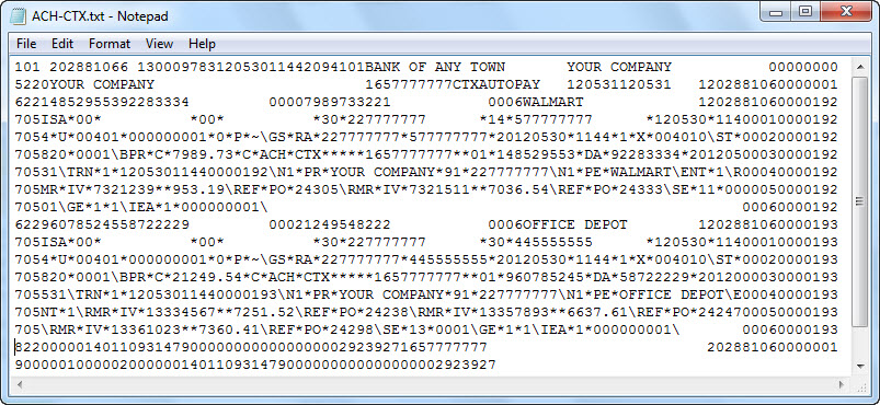 ACH Universal CTX EDI File Creation